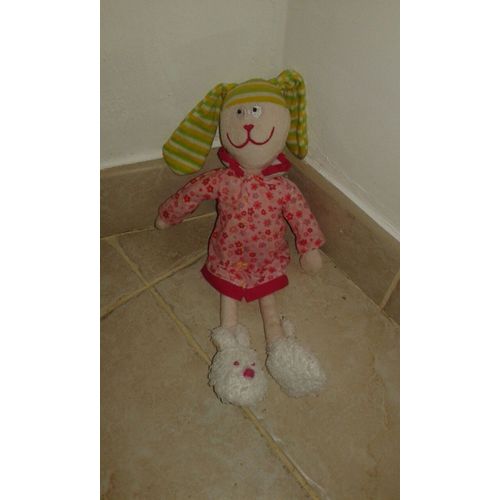 Doudou Lapin En Pyjama Bonnet De Nuit Peignoir Chaussons