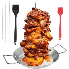 PATB-Brochette verticale pour kebab, 3 tailles amovibles en acier inoxydable avec grand plateau d'égouttement et brosse pour griller, poulet moyen, steak, kebab, shawarma, doner, gyroscope