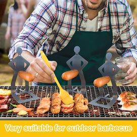 ASFASFq-Lot de 2 Supports à Saucisses en Acier Inoxydable, Design Créatif en Forme d'Homme Debout, Accessoire de Barbecue pour Grill à Gaz, Outils Hot Dog BBQ pour Camping et Cuisine en Plein Air