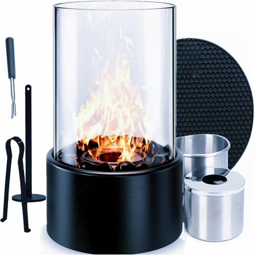 PATB-Cheminée Bioéthanol de Table Cheminee Ethanol a Poser avec Verre de Sécurité et Chambre de Combustion Cheminée Éthanol Portable Durée de Combustion de 3 Heures Balcon Décoration de Jardin