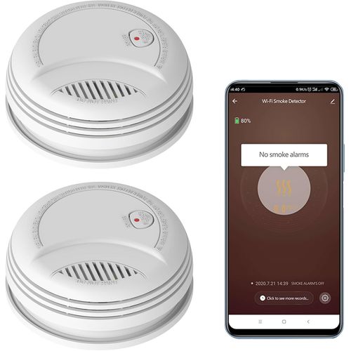 Détecteur de fumée Wi-FI Compatible avec l'application Tuya/Smartlife, Mini-Alarme Incendie sans Fil interconnectée, modèle PA-437W (2pcs)