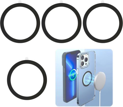 SJZG-4 Pièces Anneaux Métalliques Compatible Avec M-Agsaf Épaisseur 0,4Mm Compatibles Avec Le Chargeur Sans Fil/Support De Voiture M-Agsaf Pour Iphone 14/13/12/11/X/8, Galaxy A13/A54/A53/S23