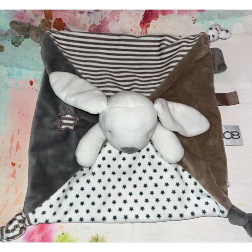 Doudou lapin beige blanc étoiles Obaibi plat jouet bébé 