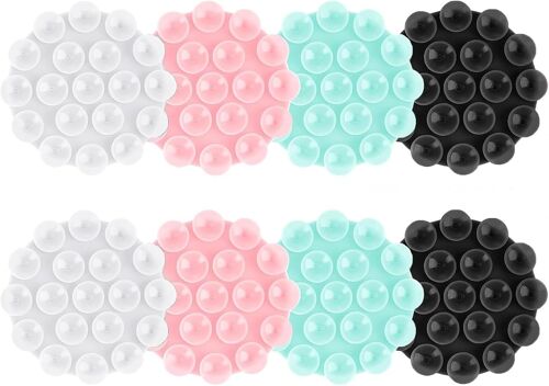 Lot de 8 ventouses en silicone pour téléphone portable, support de téléphone portable, support antidérapant pour selfies et vidéos (bleu clair, rose, noir, blanc 2 pièces)