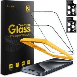 Loranka-2 X Verre Trempé Pour Iphone 16 Pro Avec 2 X Protection Caméra Arrière - [Lot De 4] Anti-Rayures, Dureté 9h, Hd, Anti-Empreintes, Sans Bulles, Avec Cadre D'installation De Bouton Facile