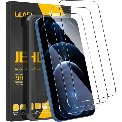 Lot de 3 Verre Trempé à Couverture Complète pour iPhone 12 Pro Max, film de protection d'écran avec aide au positionnement, Sans Bulles Ultra Résistant HD Transparent Dureté 9H Glass