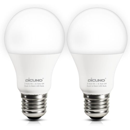 Tianyi-Ampoule Led Crépusculaire E27, 9w Ampoule Détecteur Crépusculaire Remplace 60w, Blanc Froid 5000k, 800lm, Marche/Arrêt Automatique, Non Dimmable, Capteur De Luminosité Led Extérieur, 2 Pièces