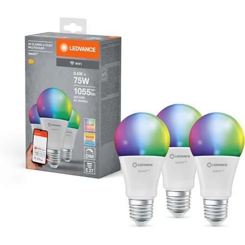 Lampe Led Intelligente Avec Technologie Wifi, E27-Base, Optique Mate ,Couleurs Rvbw Modifiables, Couleur De Lumière Modifiable (2700k-6500k), 1055 Lumen,Remplacement De 75w-Ampoules 3-Pack