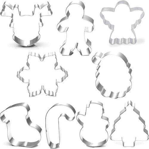 Emporte-Pièces De Noël -9 Pièces - Bonhomme De Pain D'épices, Flocon De Neige, Renne, Ange, Arbre De Noël, Bonhomme De Neige, Visage Du Père Noël