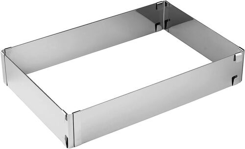 Jexnovashop-7709 Cadre À Gâteau Rectangle Réglable, Cadre Extensible, Moule À Gâteau Rectangle, Acier Inoxydable, Argent, 27,5-52 X 18,5-34 Cm