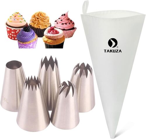 Jexnovashop-Lot De 6 Poches À Douille Professionnelles Réutilisables - Grandes Poches Avec 5 Douilles En Acier Inoxydable Pour Gâteaux, Tartes - Gt-0001