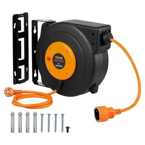 Enrouleur de Câble D'extension Rétractable-VEVOR-19 m-1000 W-Enrouleur pour Montage au Plafond ou au Mur