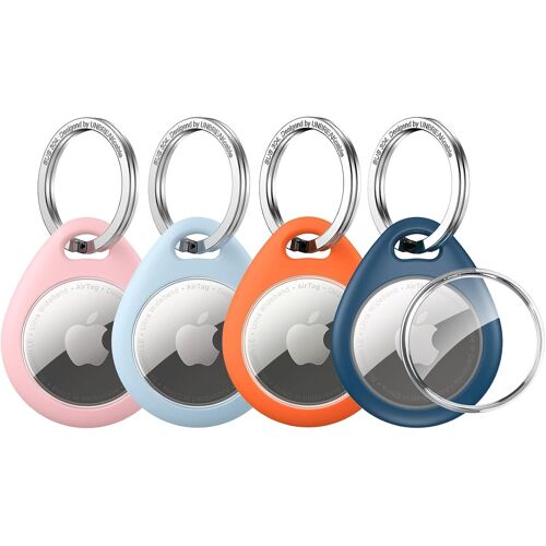 MEVRONISSHOP-Pack de 4 Supports Apple AirTag Maintient l'AirTag en Toute Sécurité Installation Facile Coque de Protection en TPU Étanche avec Anneau en Acier Inoxydable 304-4 Couleurs