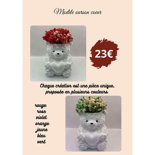 ??🐻 Ourson en aqua résine & fleurs séchées – Cadeau romantique unique 🐻??
