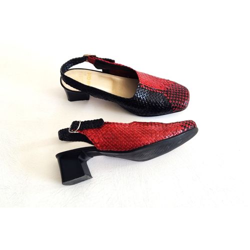 Escarpins Pedi Girl Pointure 37 Cuir Tressé Tons Noir Et Bordeaux Tbe