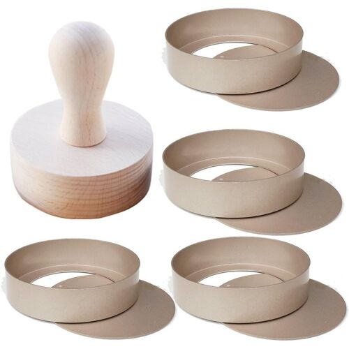 Kalanka-Moulle Individuel Tarte Or Rose Aluminium Set De Moule À Tarte De 4 Avec Une Presse En Bois, Ensemble De Moules De Cuisson Ronds De 4 À Pâtisserie Et À Tarte, À Tarte Et À Quiche