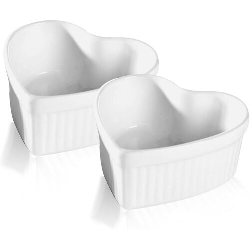 Kalanka-Lot De 2 Ramequins, Porcelaine Moules À Soufflé Bols De Service Pour Souffle, Crème Brûlée, Ramequins De Style Classique Pour La Cuisso(Blanc, En Forme De Coeur)
