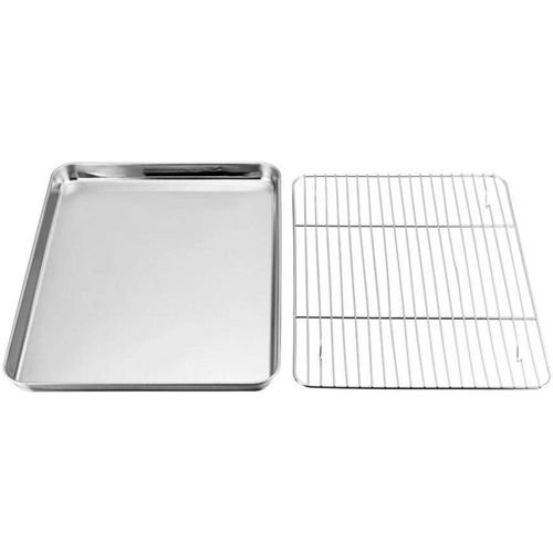 Ensemble de plaques de cuisson et d'égouttoir en acier inoxydable - Grille de refroidissement pour barbecue - Plateau de cuisson avec grille de refroidissement pour - 23 x 17 x 2,5 cm
