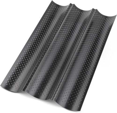 Jexnovashop-3 Moules À Baguette - Plaque À Baguette 38x24,5x2,2 Cm - Acier Au Carbone Alimentaire - Revêtement Antiadhésif - Idéal Pour Boulangeries, Usage Domestique (Noir)