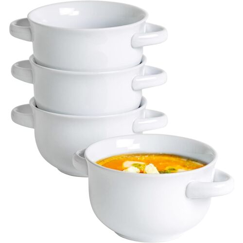 Jexnovashop-Bol À Soupe, Set Bol À Dessert Avec Poignées Pour 4 Personnes En Porcelaine, Moules À Soufflé Four, Lave-Vaisselle Convient - Blanc 650 Ml