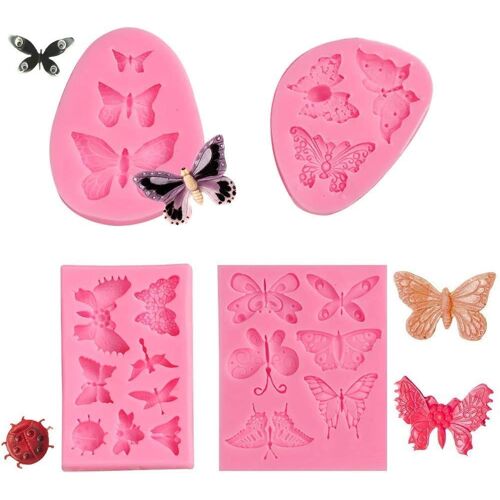 Jexnovashop-Moule En Silicone À Gâteau En Forme De Papillon - 4 Pièces Pour Pâte, Chocolat, Cupcake Et Décoration D'argile