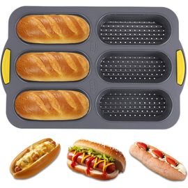 KALANKA-Poêle à avoine en silicone, avec 6 cavités, anti-adhésif et résistant à la chaleur, moule à pain pour pain fait maison, moule en silicone pour petits pains hot dog
