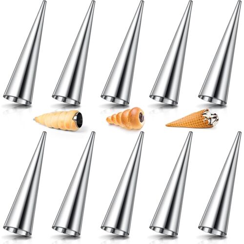 Kalanka-Croissant Moule Cannoli Moule 10 Pièces,Moules À Cornets En Acier Inoxydable,Moules À Pâtisserie Pour Croissants, Pâte Feuilletée, Crème Glacée