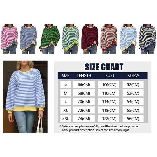Ise Femme Sweat Oversize Color Block Rayé Pull Col Rond Automne Hiver Top Casual
