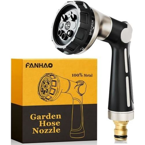 ASFASFq-Pistolet d'arrosage de Jardin, Métal Pulvérisateur de Tuyau Robuste, 8 Modèles Pistolet avec Débit d'eau Contrôlable pour Lavage de Voiture & Cour, Arroser Plantes & Pelouse