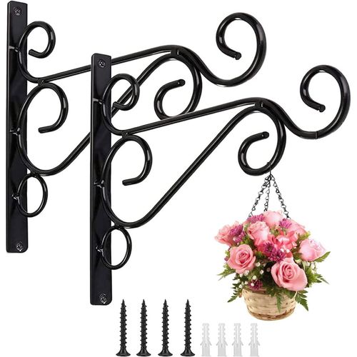 Mevronisshop-2 Pièces Accroche Plante Mural, Crochets De Suspension Muraux Avec Vis Suspendu, Crochets De Jardin En Fer Forgé En Métal Accessoires Pour Paniers De Plantes, Mangeoires À Oiseaux, Lante