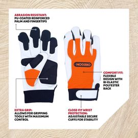 ASFASFq-OREGON Gants de travail techniques Sylviculture, jardinage et travaux extérieurs, résistants aux coupures et à l¿abrasion, paume et bouts des doigts renforcés enduits de PU, certifiés CE ¿ Ta
