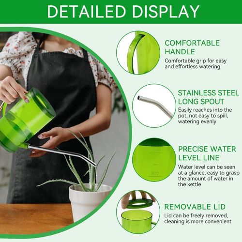 Arrosoir Plante Intérieur 1 L,Arrosoirs Bonsai Transparents,Petit Arrosoir Plastique à Long Bec,Arrosoirs de Jardin avec Poignée et Pommeau,pour Plantes Fleurs Succulentes,Vert