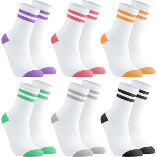 Asfasfq-Lot De 6 Paires De Chaussettes De Tennis Pour Femme 38-42 - Chaussettes De Sport Multicolores En Coton Rétro Avec Motif À Rayures Pour Le Tennis, Le Sport, La Course