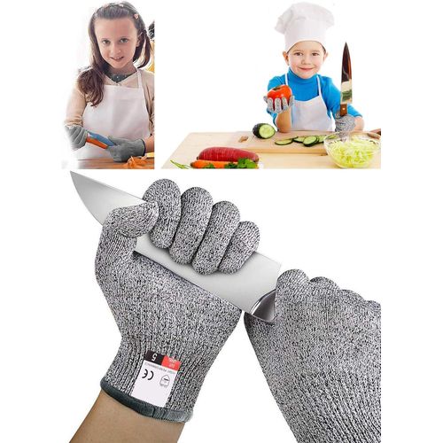 ASFASFq-Paire de Gants Anti-Coupures, Gant Cuisine avec Protection de Niveau 5,Tout Simplement la Meilleure Protection Qui Existe Contre Les coupures du Quotidien, Jardinage, Bricolage (XS (8-12 ans)