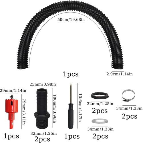 ASFASFq-CHENYU Tuyau de Raccordement du Kit Recuperation Eau de Pluie 500mm Réutilisable Recuperateur d Eau de Pluie avec Accessoires de Montage Collecteur de Gouttiere Kit pour Baril de Pluie