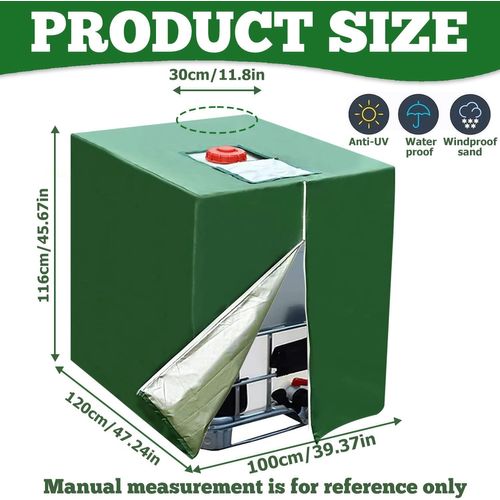 Housse de réservoir IBC,accessoire de réservoir IBC,étanche à la poussière,anti-UV,accessoire de réservoir d'eau 420D,avec fermeture éclair,convient pour réservoir IBC 1000 l,120 x 100 x 116