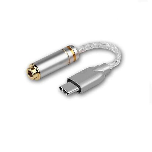 Adaptateur casque Hifi Type C Mini Jack 4.4 Câble casque argent pur Convertisseur USB C femelle 4.4 mm