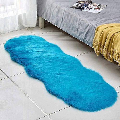 Tapis en fausse fourrure - Tapis moelleux en peau de mouton à poils longs - Tapis de sol chic pour chambre à coucher, salon, décoration - Bleu foncé