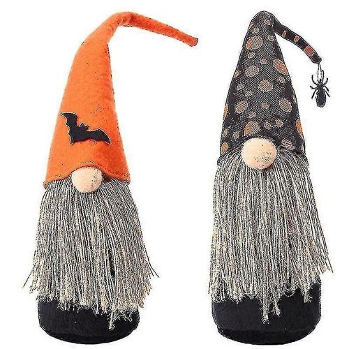 Lot de 2 nains de jardin en peluche pour Halloween, décorations d'Halloween faites à la main