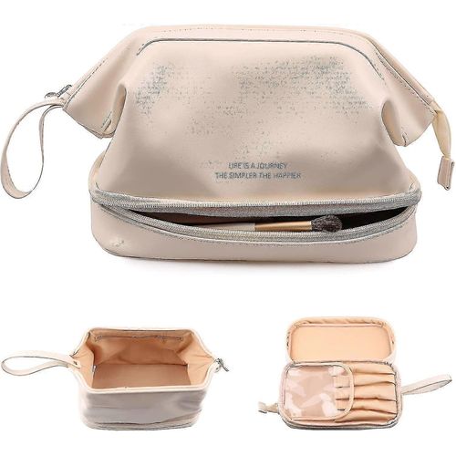 Grande trousse de maquillage, trousse de maquillage double couche, trousse de maquillage de voyage, trousse de maquillage en cuir, trousse de toilette portable en cuir, trousse de maquillage spacieuse