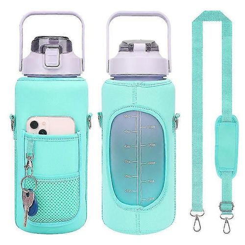 Housse en néoprène pour bouteille d'eau avec sangle, grande capacité, design créatif, étui de transport pour sac de voyage en plein air, support pour téléphone portable - Vert foncé