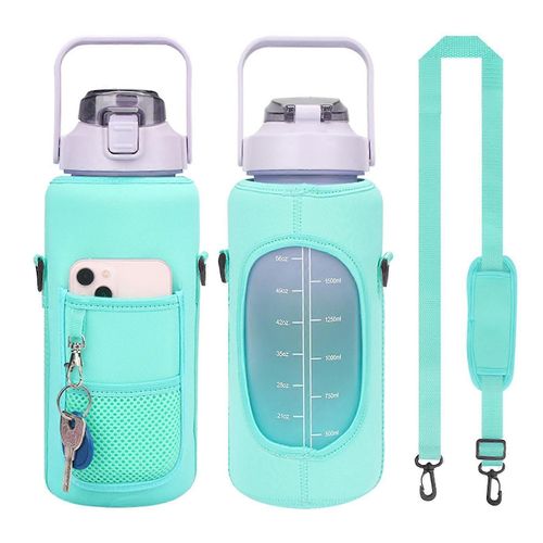 Housse en néoprène pour bouteille d'eau avec sangle, grande capacité, design créatif, étui de transport pour sac de voyage, support pour téléphone portable - Vert
