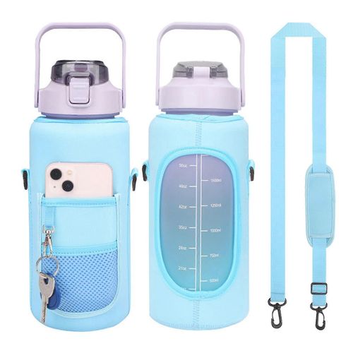 Housse en néoprène pour bouteille d'eau avec sangle, grande capacité, design créatif, étui de transport pour sac de voyage, support pour téléphone portable - Bleu