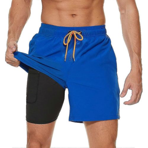 Maillot De Bain 2 En 1 Pour Homme Avec Doublure De Compression, Séchage Rapide, Avec Boxer Doublé, Short De Plage Extensible Avec Poches Zippées_Gg-S