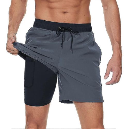 Maillot De Bain 2 En 1 Pour Homme Avec Doublure De Compression, Séchage Rapide, Avec Boxer Doublé, Short De Plage Extensible Avec Poches Zippées, Taille 2xl