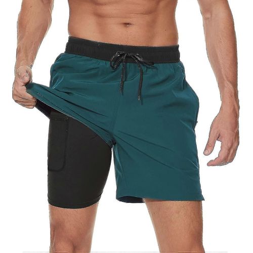Maillot De Bain 2 En 1 Pour Homme Avec Doublure De Compression, Séchage Rapide, Avec Boxer Doublé, Short De Plage Extensible Avec Poches Zippées_Gg-M