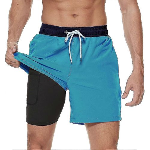 Maillot De Bain 2 En 1 Pour Homme Avec Doublure De Compression, Séchage Rapide, Avec Boxer Doublé, Short De Plage Extensible Avec Poches Zippées_Gg-L