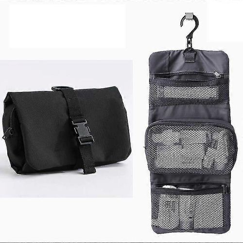 Trousse de toilette de voyage pliable et transparente à suspendre, organiseur de cosmétiques, kit de lavage du visage, voyage portable - Noir 2