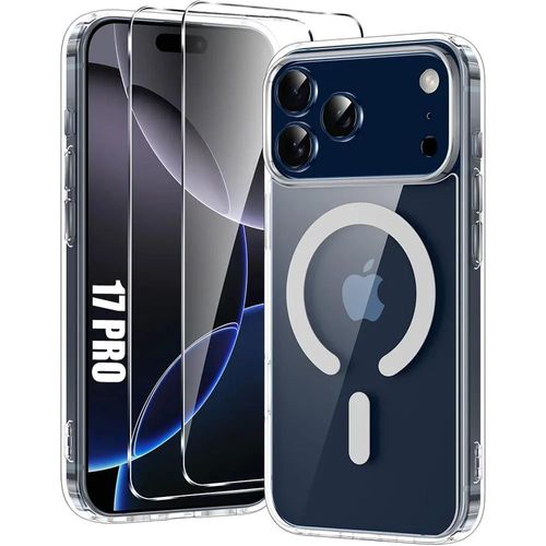 Coque pour iPhone 17 Pro, Protection Antichoc Transparent avec Anneau Magnétique + 2 Verres Trempés Ecran et Caméra - EFConnection
