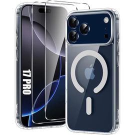 Coque pour iPhone 17 Pro, Protection Antichoc Transparent avec Anneau Magnétique + 2 Verres Trempés Ecran et Caméra - EFConnection